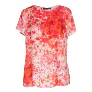 Twin-Set Simone Barbieri Womens Coral Floral Print 3D Applique Short Sleeve Sz L